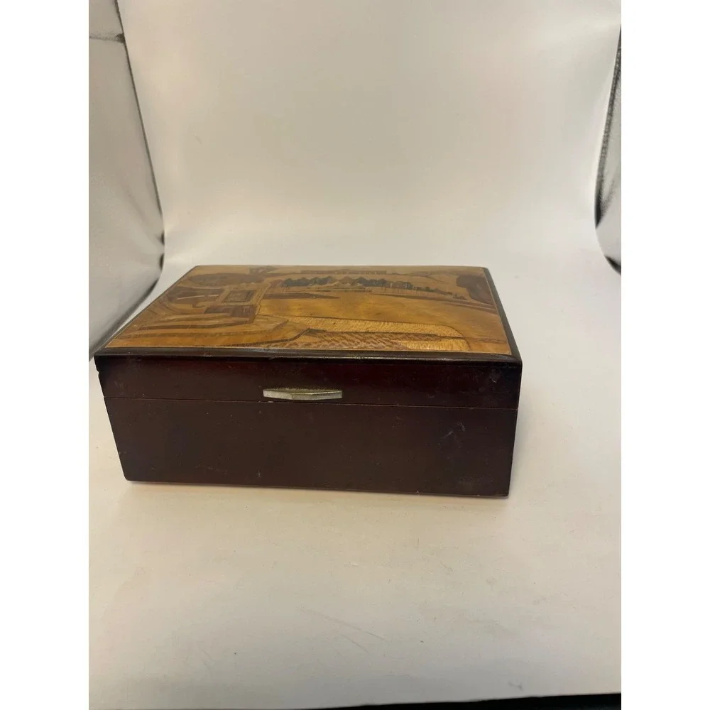 Vintage Reuge Inlaid Marquetry Wood Jewelry Box